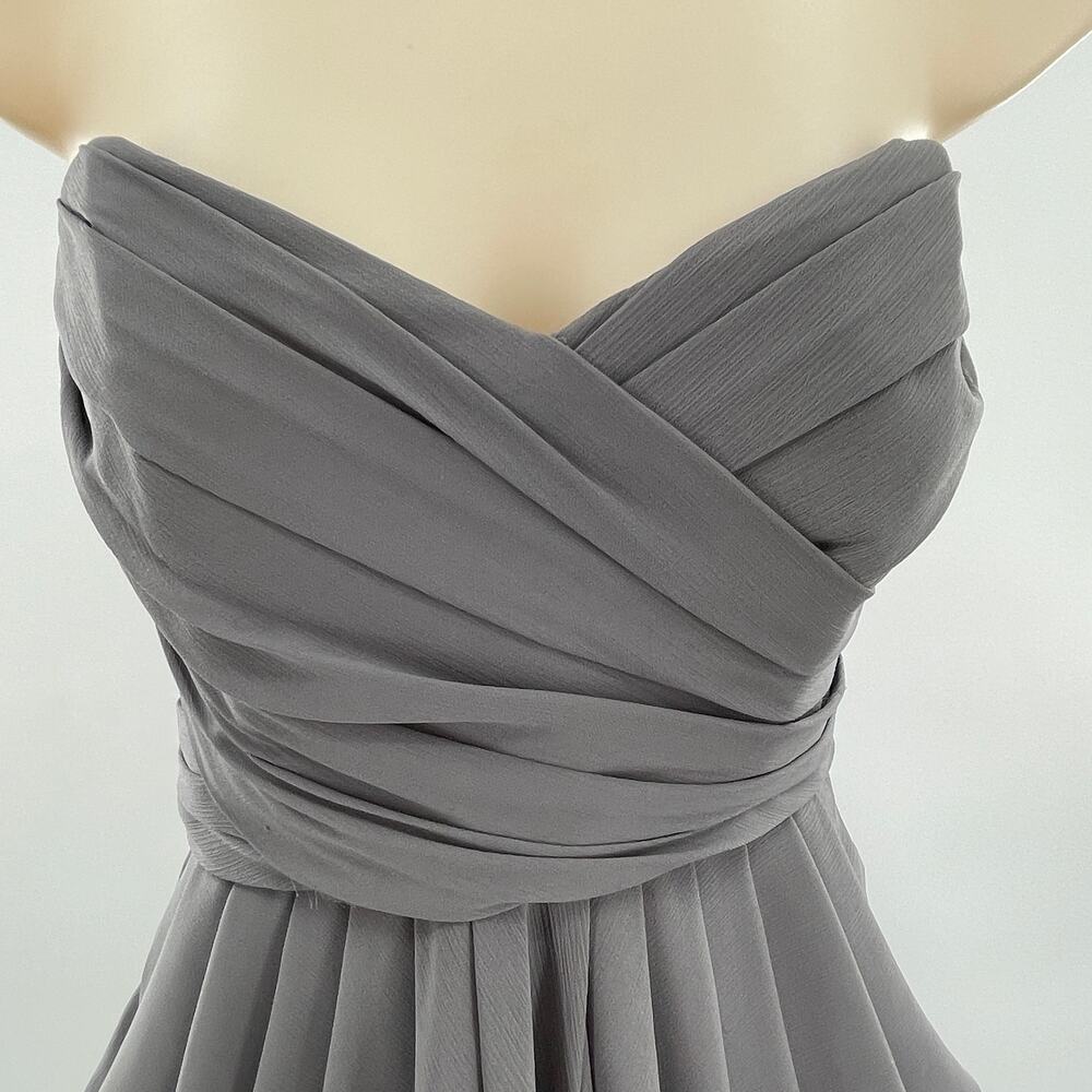 Watters & Watters Gray Strapless Chiffon Draped Formal Cocktail Party Dress 8 - Picture 4 of 9